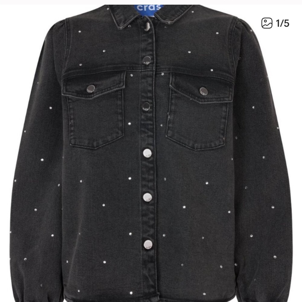 CRAS Helenacras  Washed Black Denim Rhinestone Button Jean Shirt